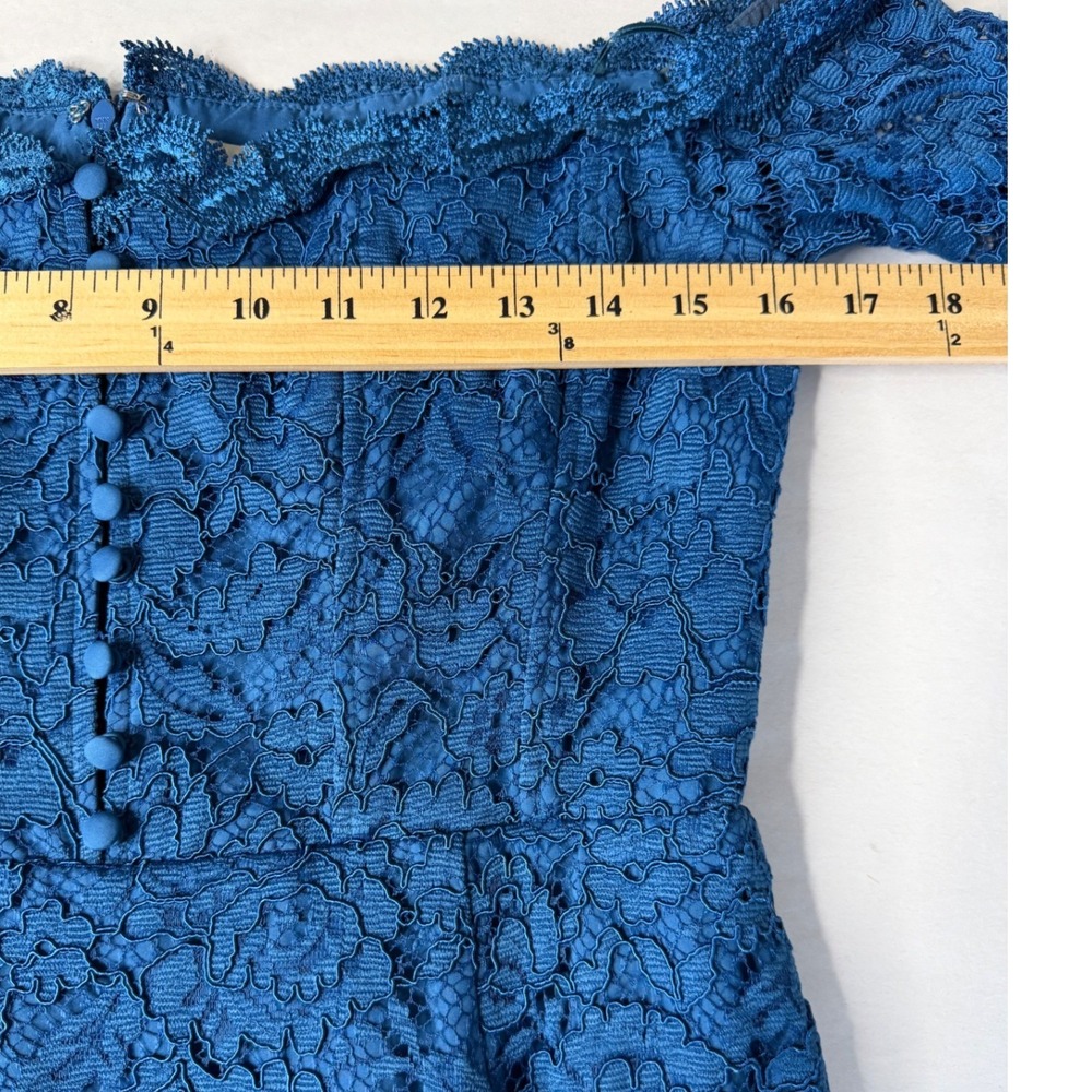N Nicholas Blue Lace Octavia Cocktail Dress Off Shoulder Bell Sleeve S 8‎ - Picture 6 of 16